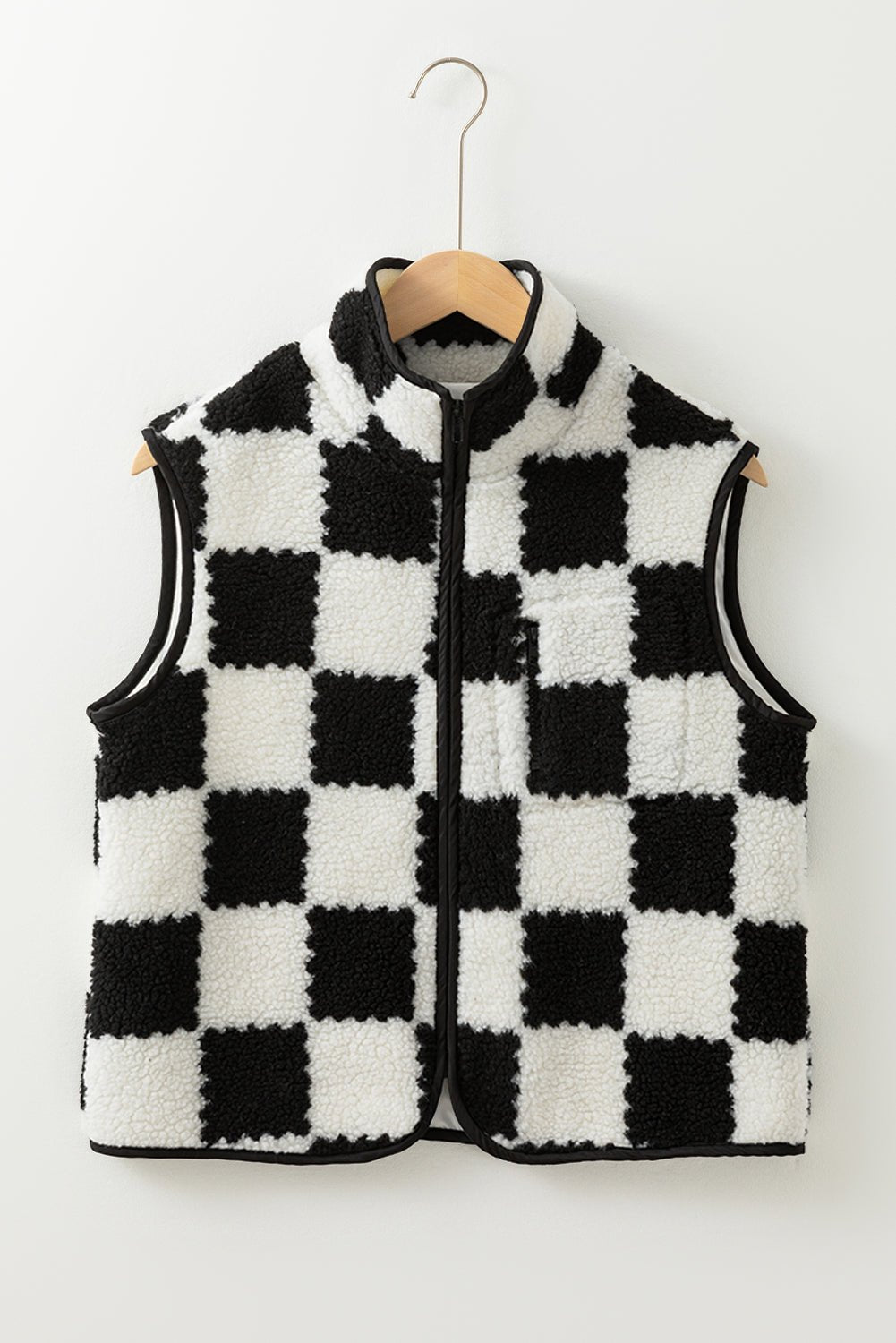 Khaki Checkered Sherpa Collared Jacket Vest - MAD RUFFI