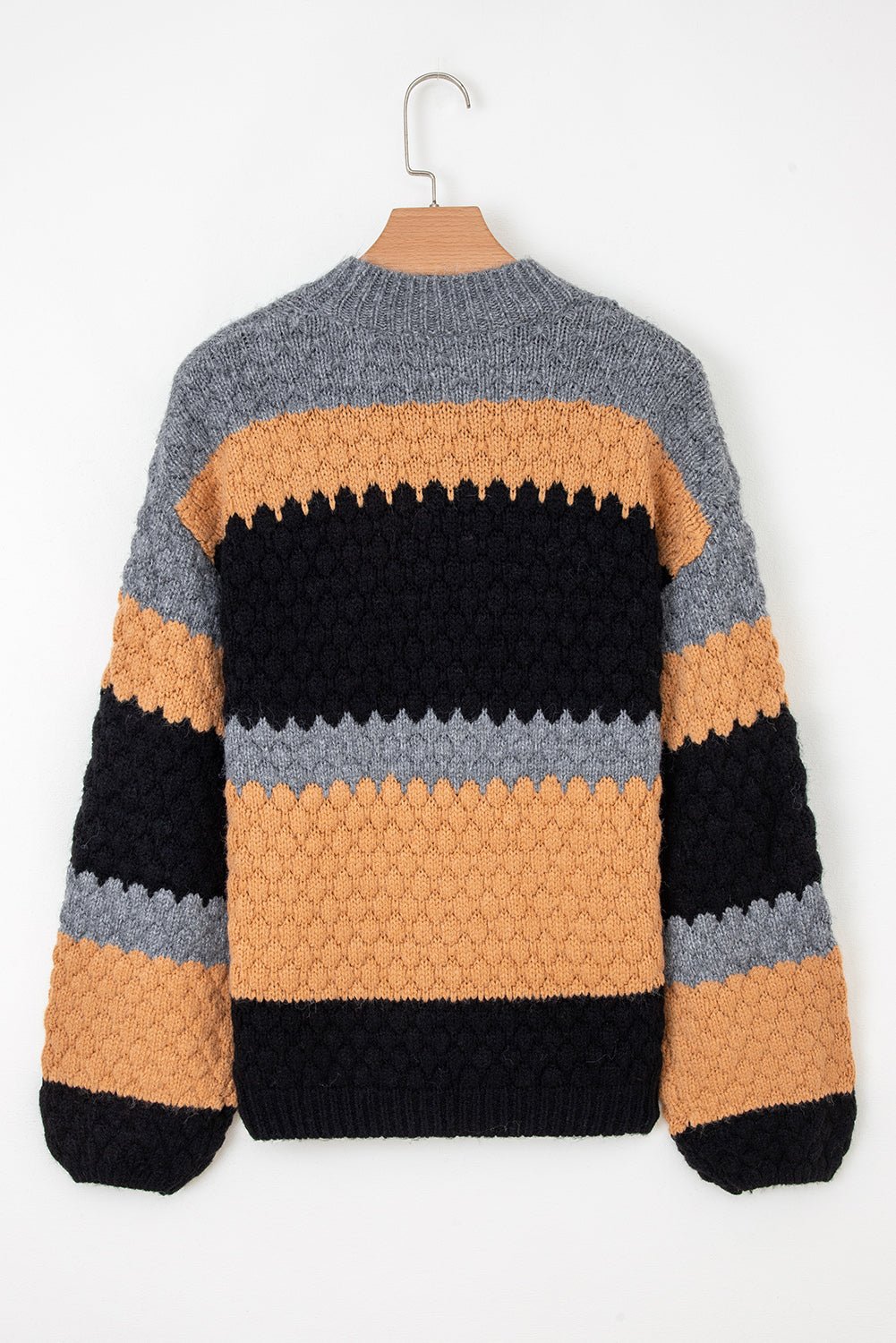 Khaki Colorblock High Neck Baggy Sweater - MAD RUFFI