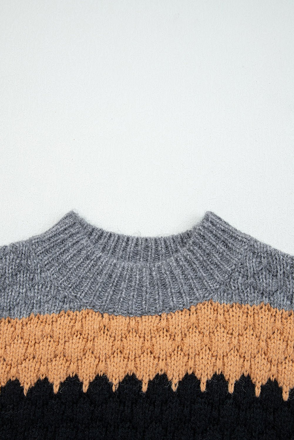 Khaki Colorblock High Neck Baggy Sweater - MAD RUFFI