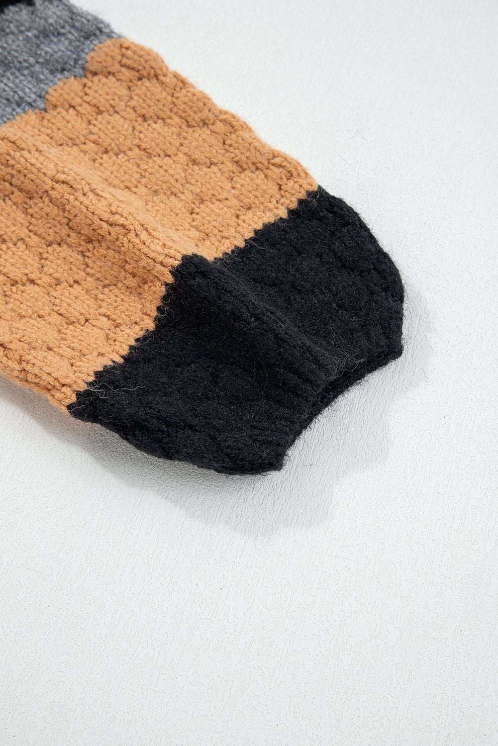 Khaki Colorblock High Neck Baggy Sweater - MAD RUFFI