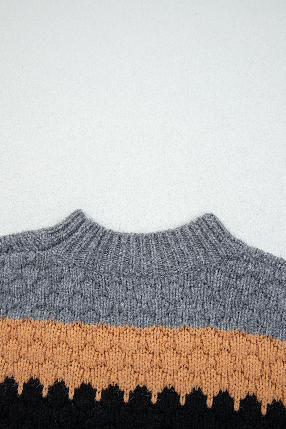 Khaki Colorblock High Neck Baggy Sweater - MAD RUFFI