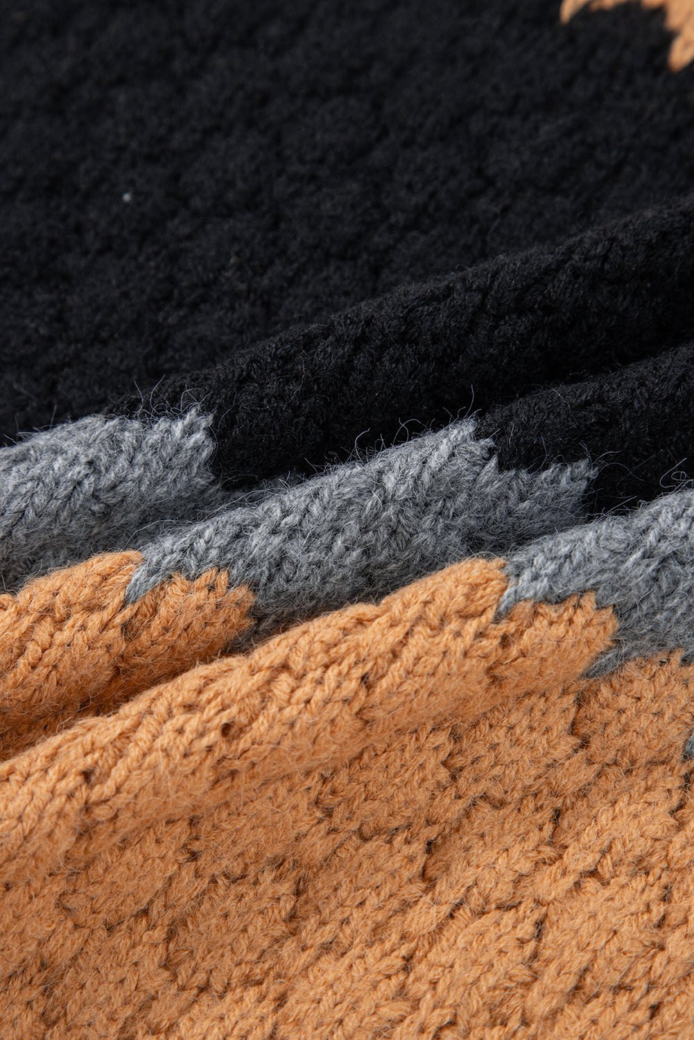 Khaki Colorblock High Neck Baggy Sweater - MAD RUFFI