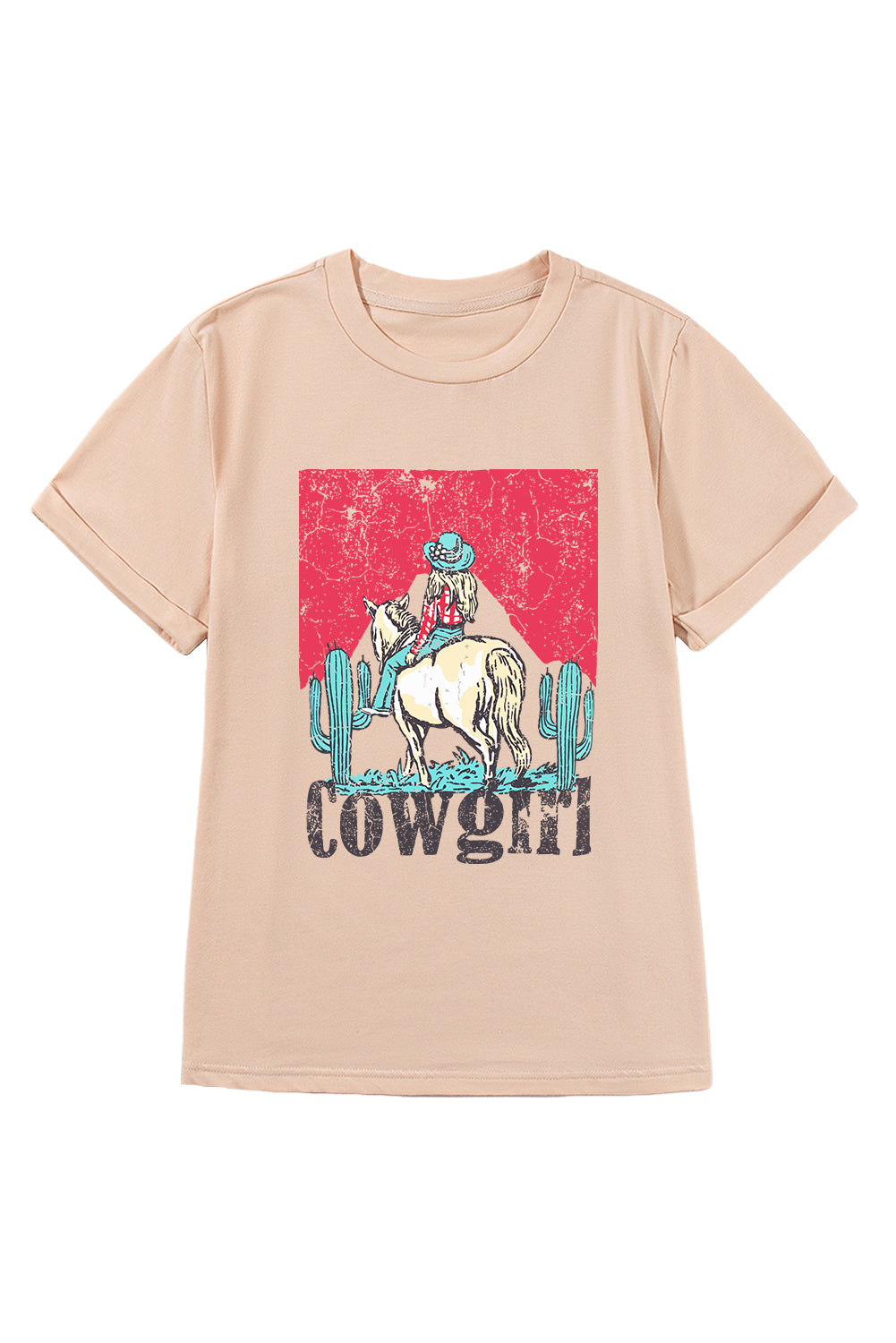 Khaki Cowgirl Slogan Print Rodeo Graphic Tee - MAD RUFFI