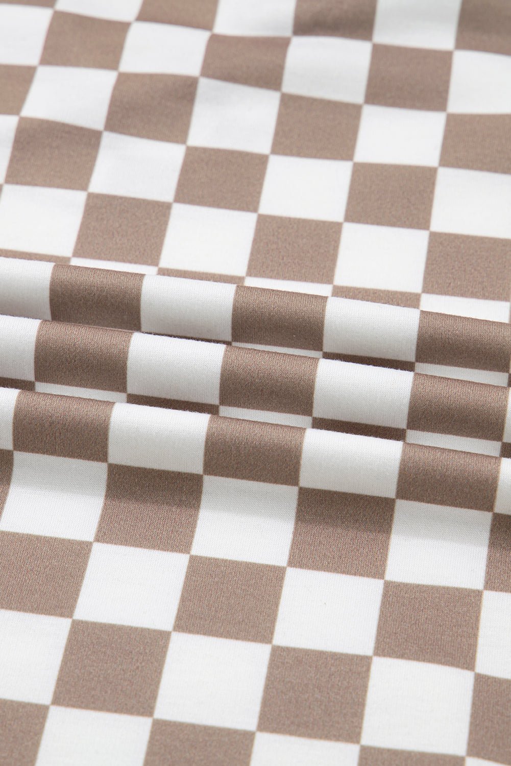 Khaki Double Checkered Patchwork Tie Neck Oversize Hoodie - MAD RUFFI