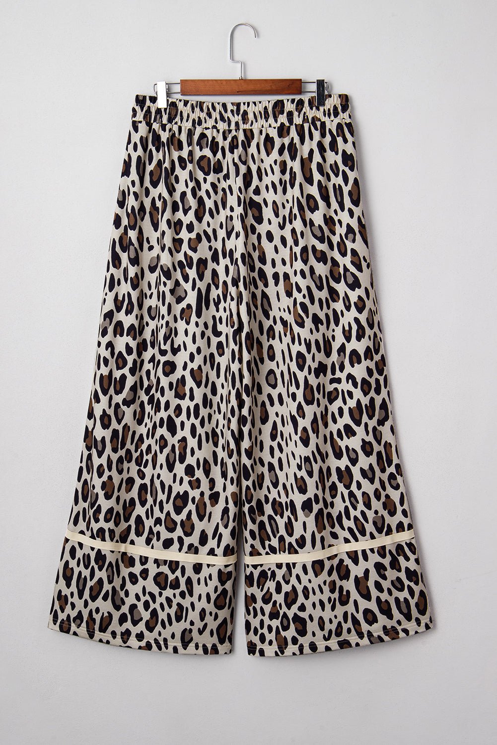 Khaki Exposed Seam Patched Pocket Plus Size Leopard Wide Leg Pants - MAD RUFFI