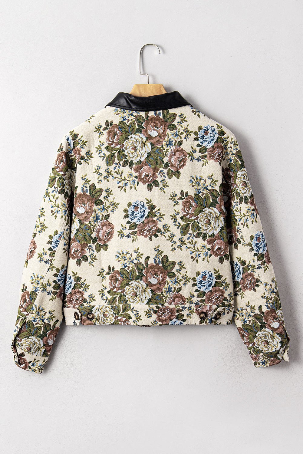 Khaki Floral Print Zip Up Contrast Collared Jacket - MAD RUFFI