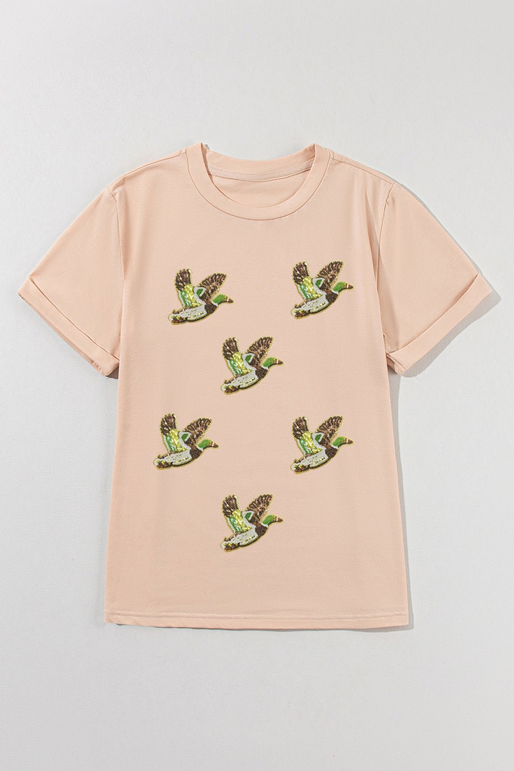 Khaki Flying Mallard Sequin Patched Graphic Tee - MAD RUFFI