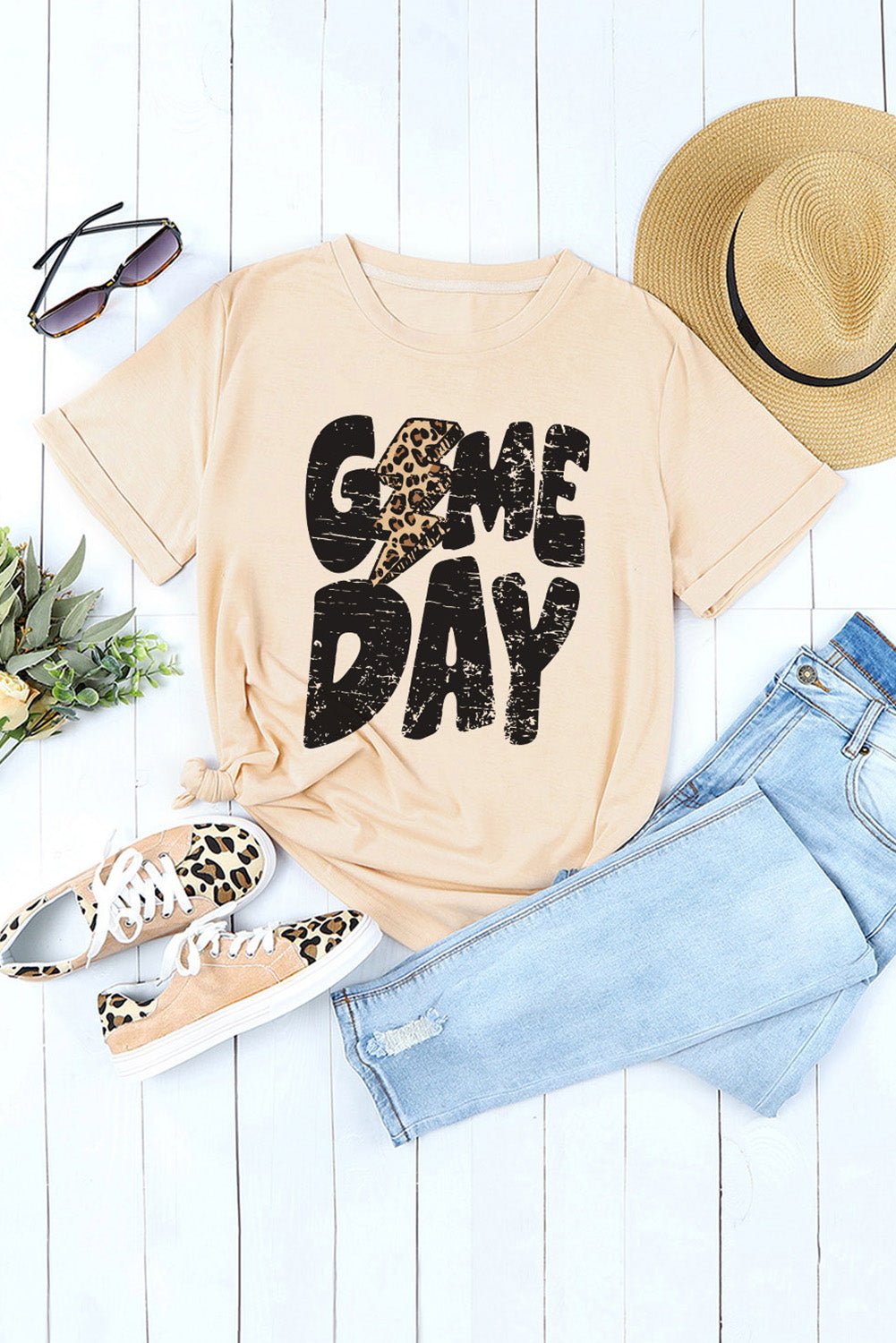Khaki Game Day Football Season Casual Graphic T Shirt - MAD RUFFI