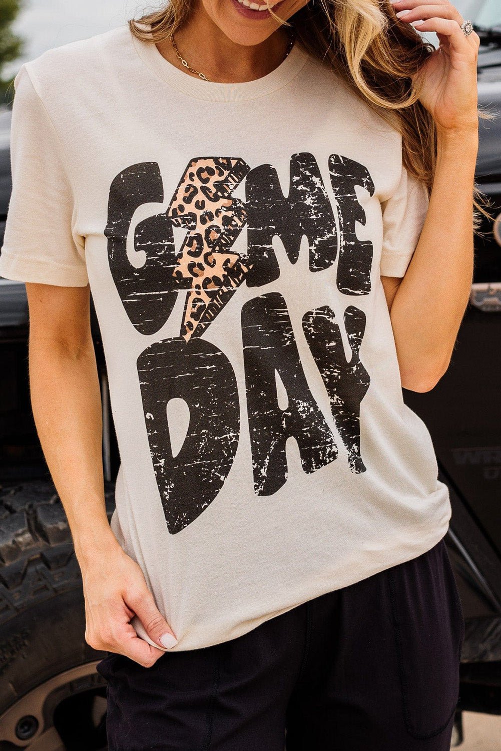 Khaki Game Day Football Season Casual Graphic T Shirt - MAD RUFFI