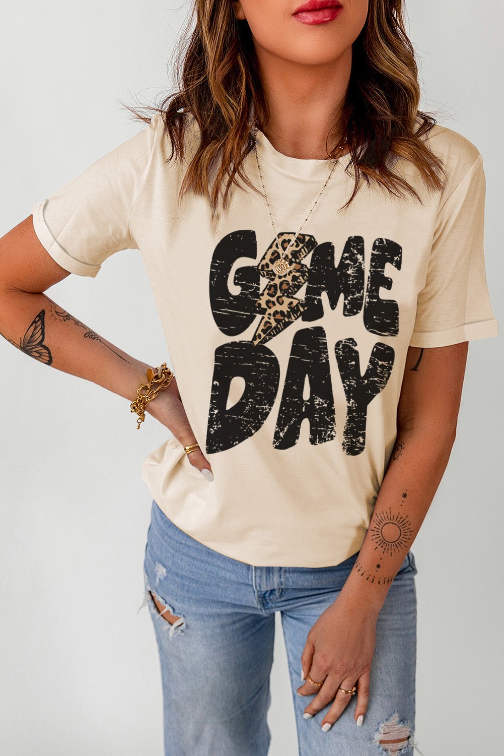 Khaki Game Day Football Season Casual Graphic T Shirt - MAD RUFFI