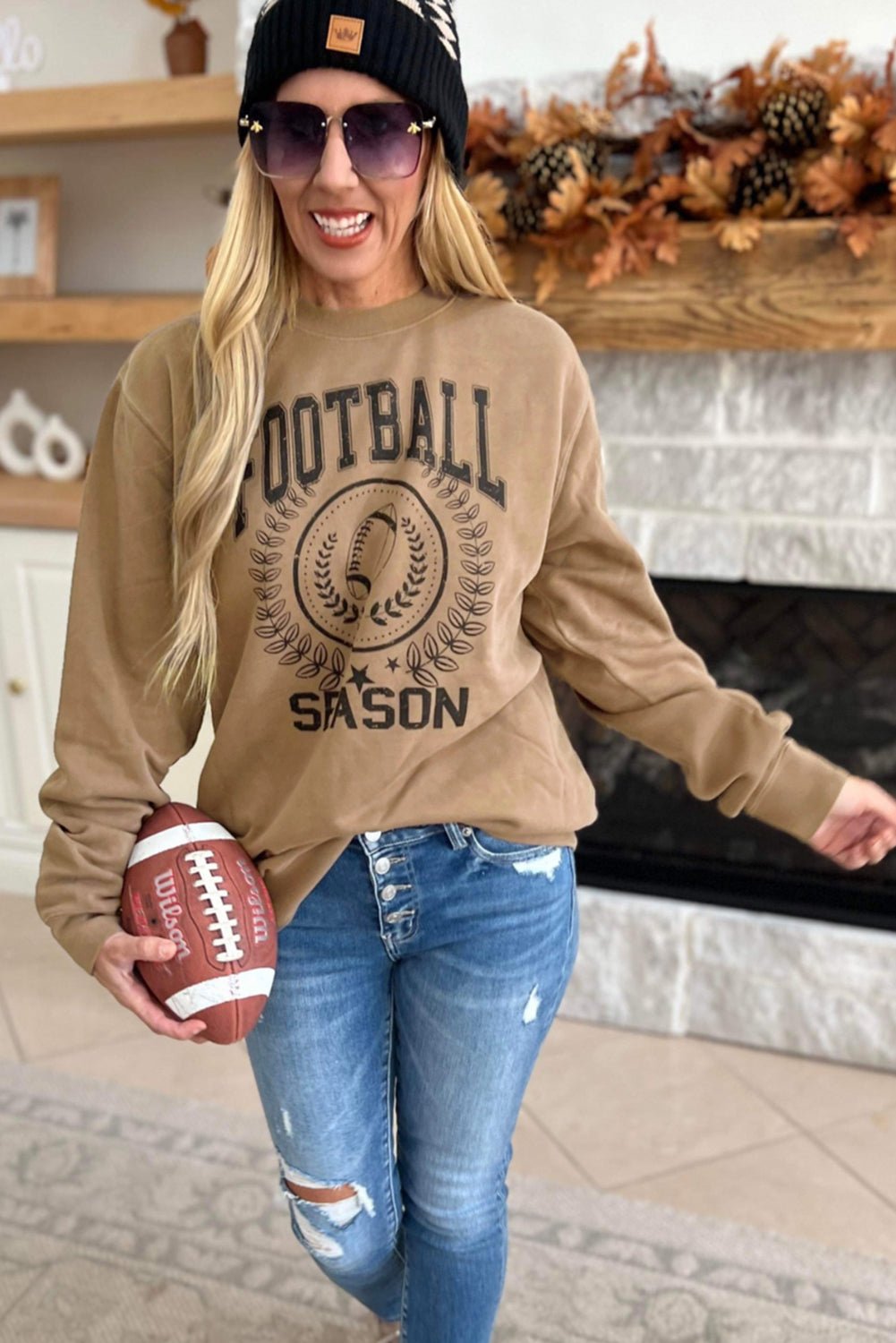 Khaki Game Day Rugby FOOTBALL SEASON Graphic Sweatshirt - MAD RUFFI