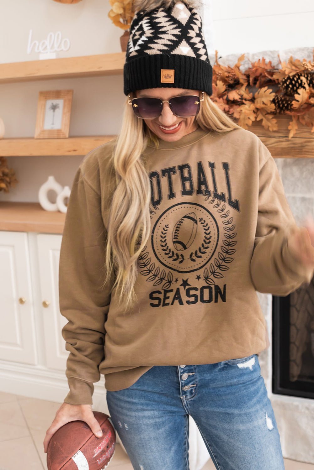 Khaki Game Day Rugby FOOTBALL SEASON Graphic Sweatshirt - MAD RUFFI