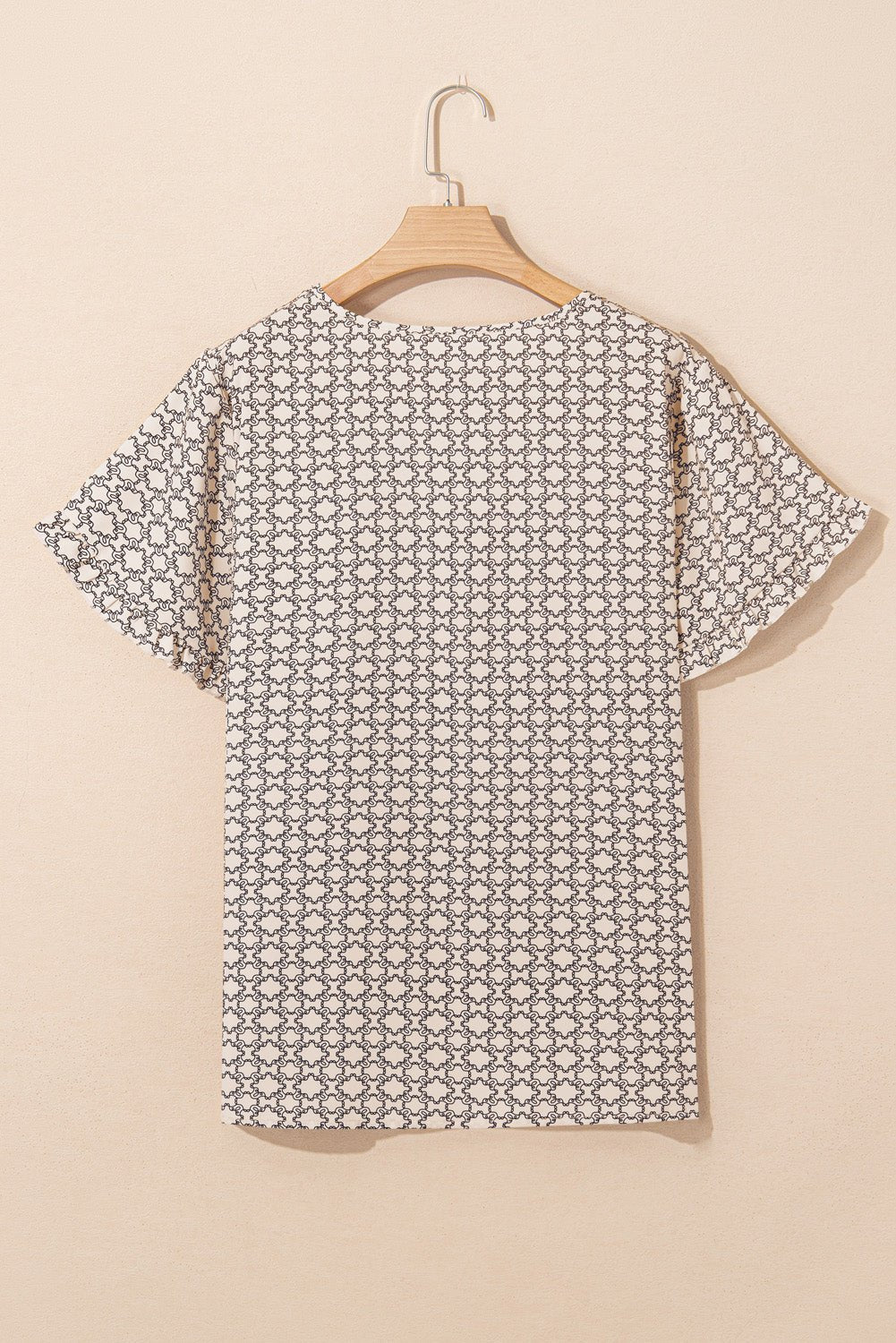 Khaki Geometric Print Frill Tulip Sleeve Plus Size Blouse - MAD RUFFI