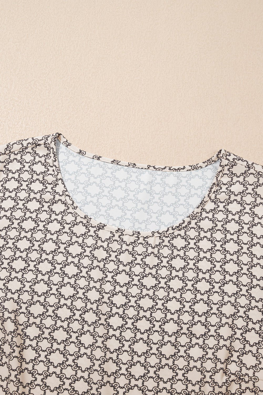 Khaki Geometric Print Frill Tulip Sleeve Plus Size Blouse - MAD RUFFI