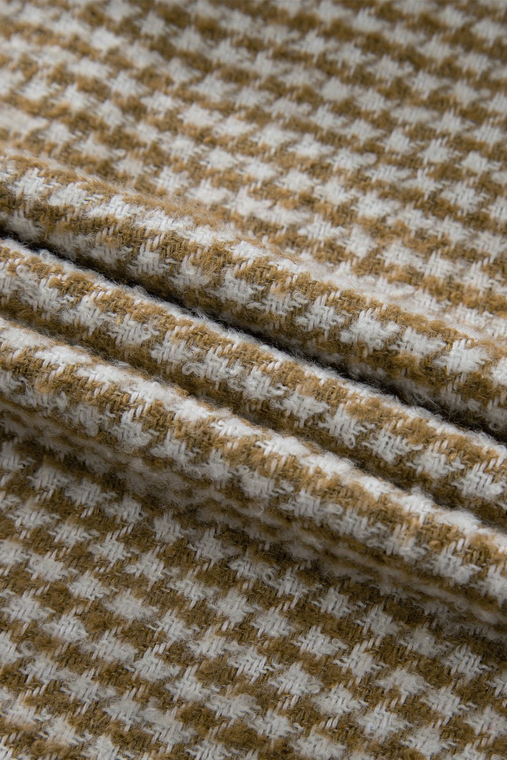 Khaki Houndstooth Textured Patchwork Loose Shacket - MAD RUFFI