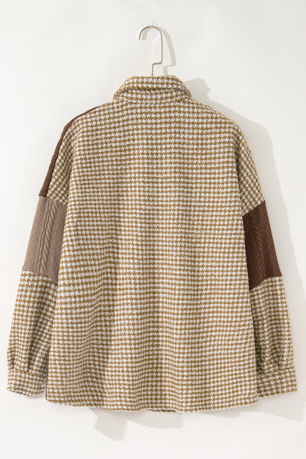 Khaki Houndstooth Textured Patchwork Loose Shacket - MAD RUFFI