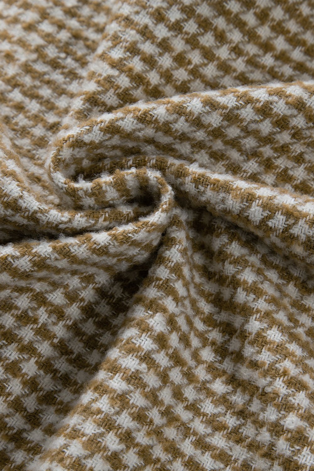 Khaki Houndstooth Textured Patchwork Loose Shacket - MAD RUFFI