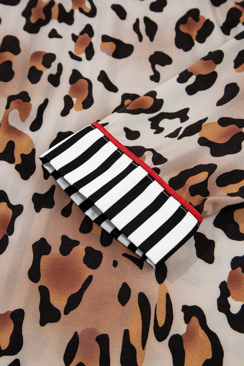 Khaki Leopard Print Colorblock Striped Patchwork Shirt and Pants Pajama Set - MAD RUFFI