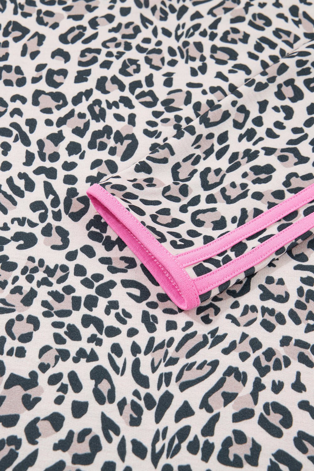 Khaki Leopard Print Contrast V Neck Varsity Stripe Detail Long Sleeve Top - MAD RUFFI