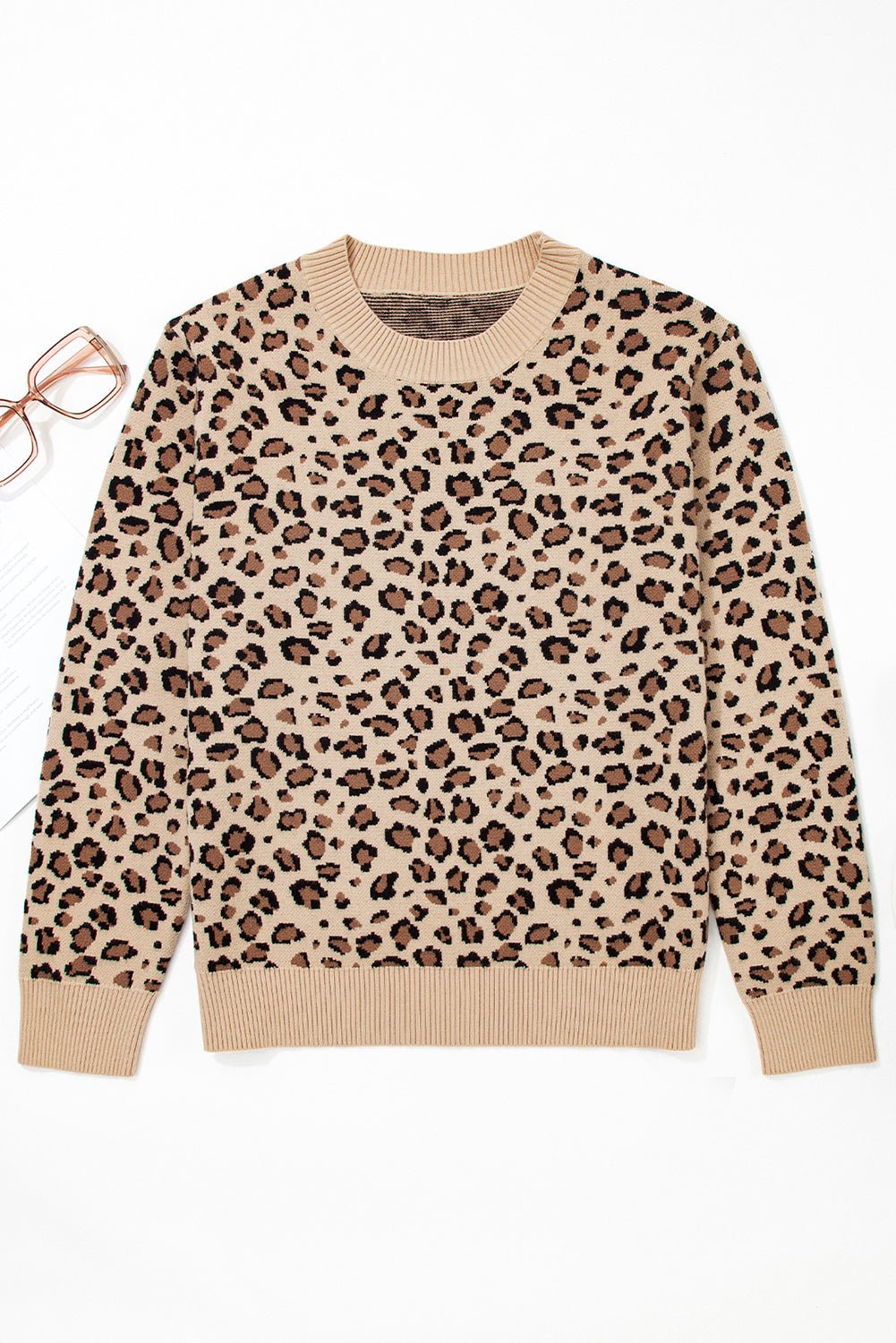 Khaki Leopard Print Dolman Sleeve Sweater - MAD RUFFI