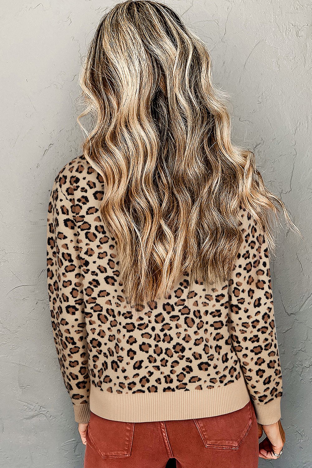 Khaki Leopard Print Dolman Sleeve Sweater - MAD RUFFI