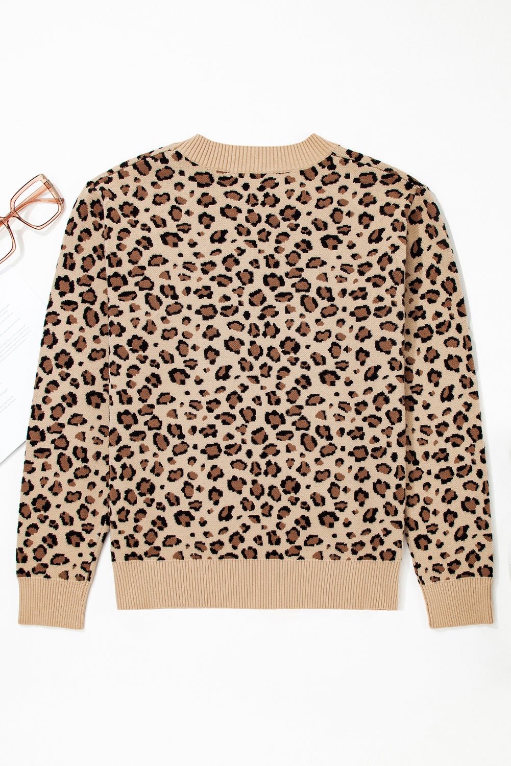 Khaki Leopard Print Dolman Sleeve Sweater - MAD RUFFI