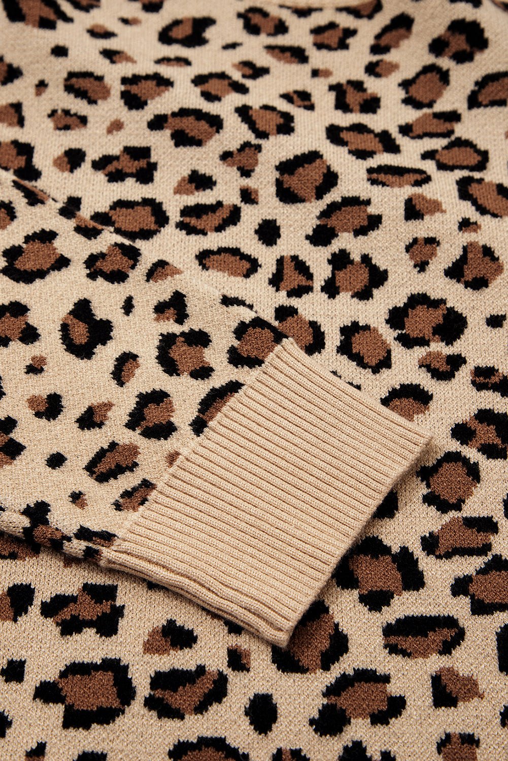 Khaki Leopard Print Dolman Sleeve Sweater - MAD RUFFI