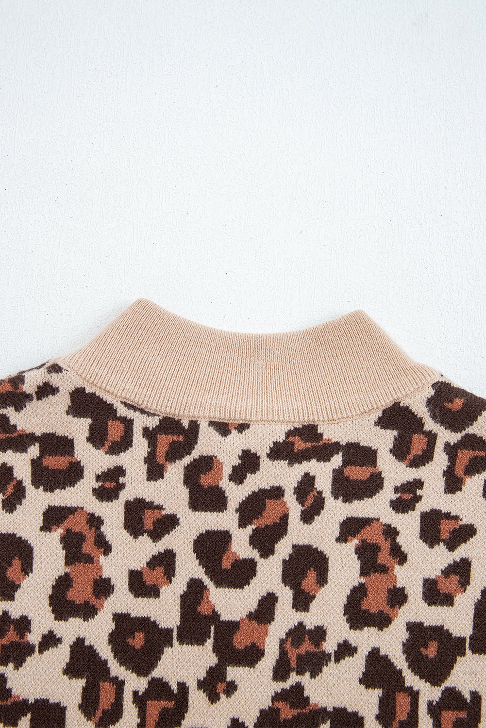 Khaki Leopard Print High Neck Shift Mini Sweater Dress - MAD RUFFI