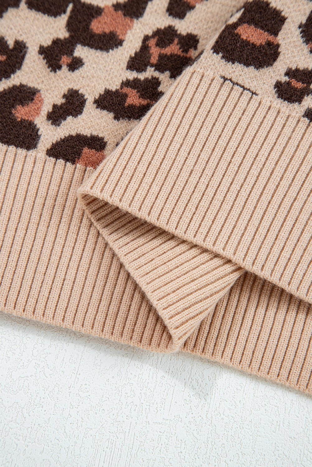 Khaki Leopard Print High Neck Shift Mini Sweater Dress - MAD RUFFI