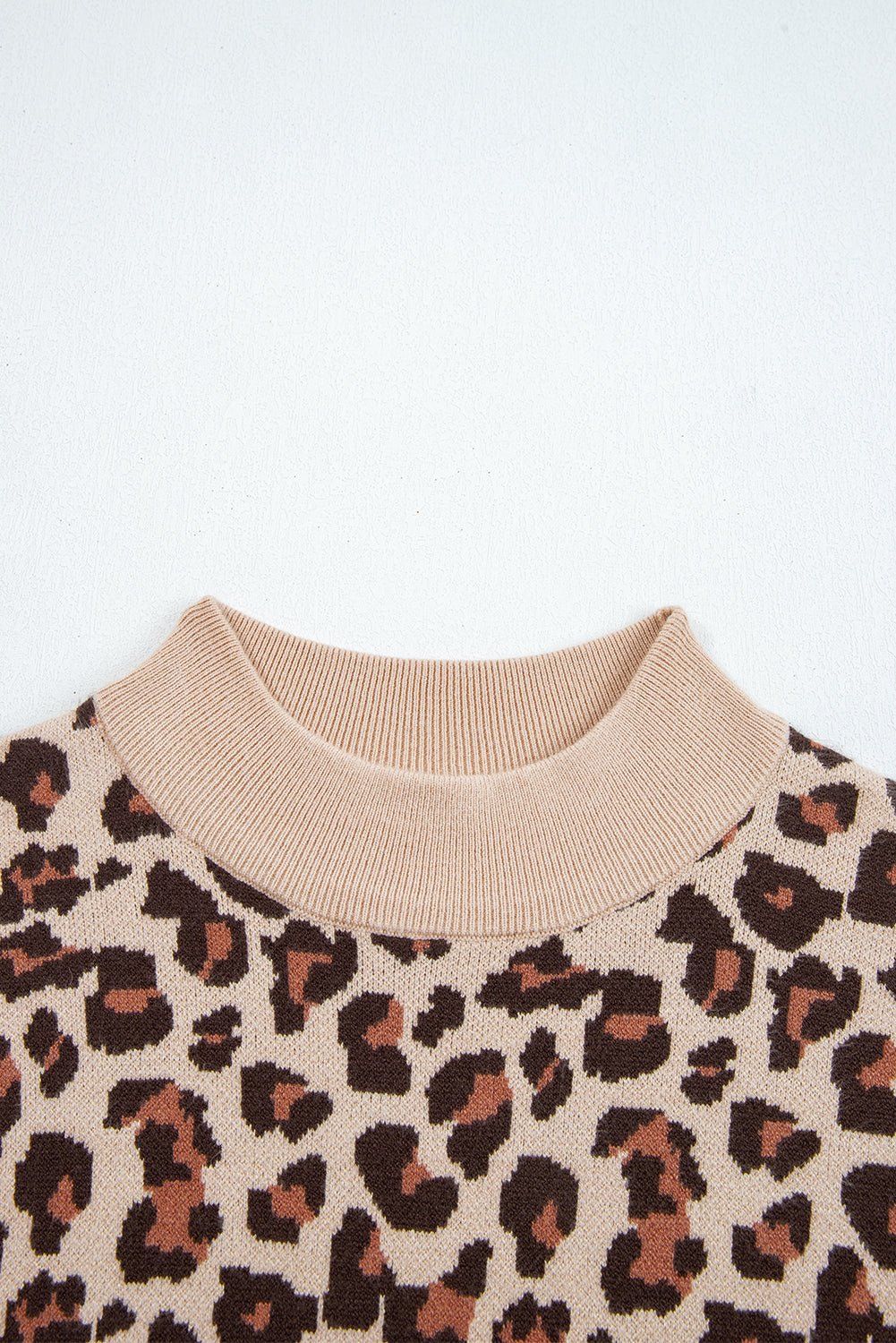 Khaki Leopard Print High Neck Shift Mini Sweater Dress - MAD RUFFI