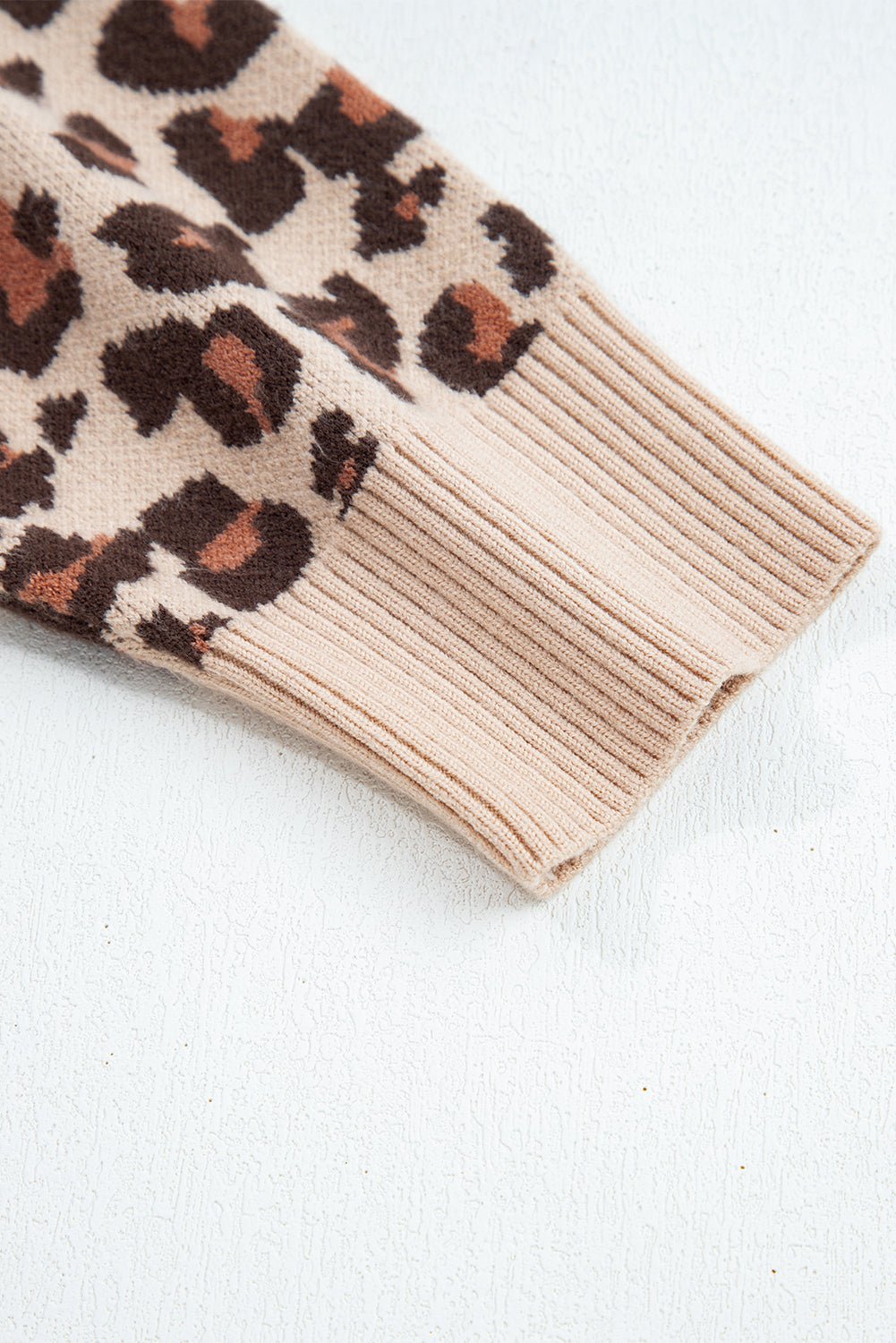 Khaki Leopard Print High Neck Shift Mini Sweater Dress - MAD RUFFI