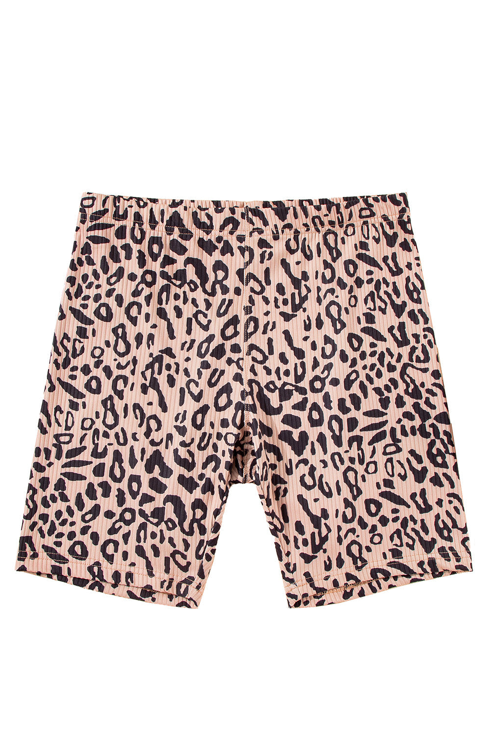 Khaki Leopard Print Ribbed Textured Knit Biker Shorts - MAD RUFFI