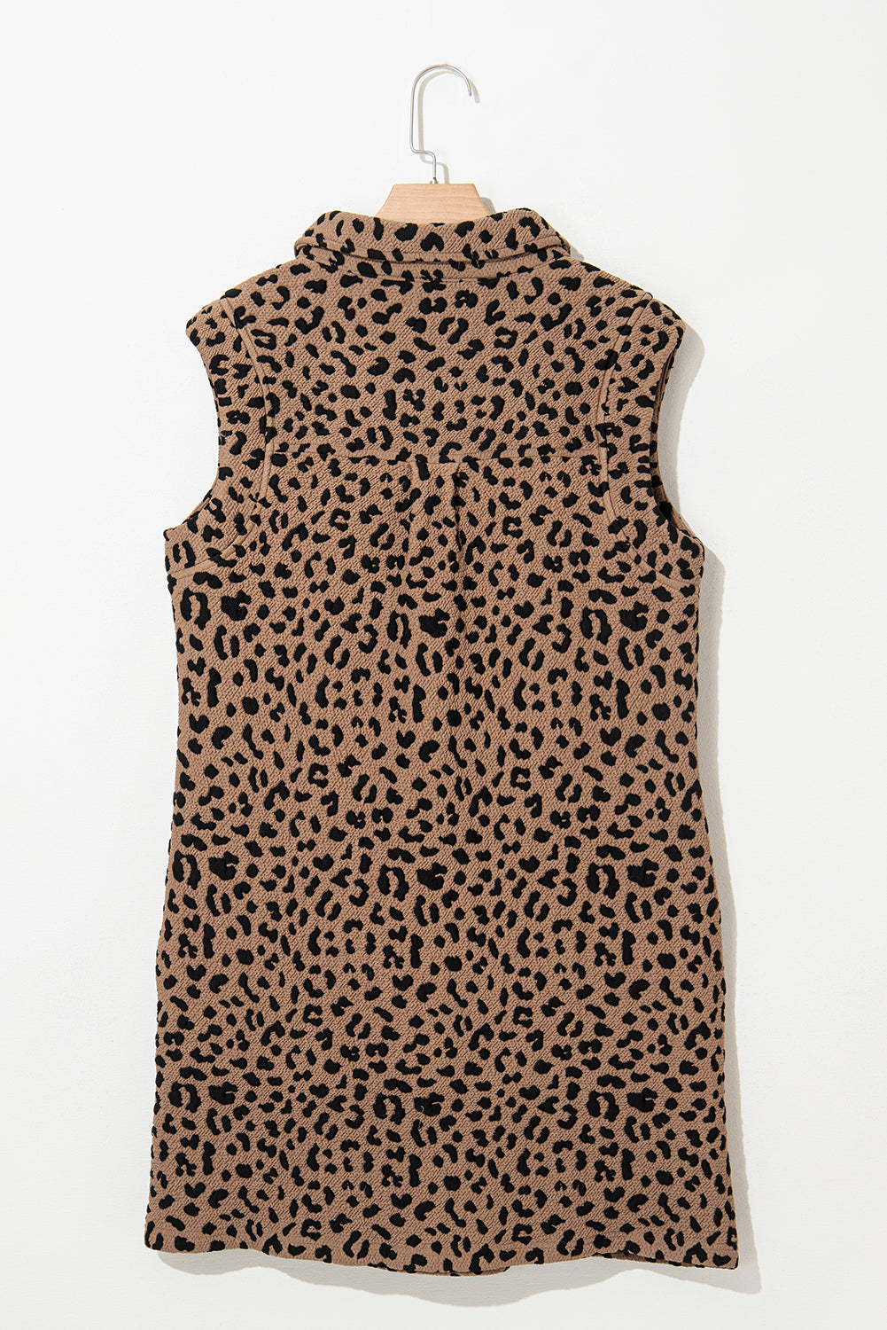 Khaki Leopard Print V Neck Sleeveless Collared Mini Dress - Short Dresses