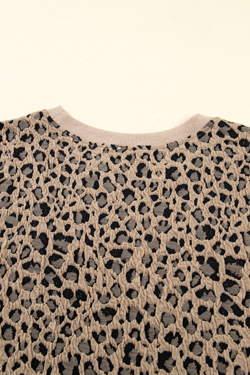 Khaki Leopard Textured Ribbed Trim Plus Size Long Sleeve Top - MAD RUFFI