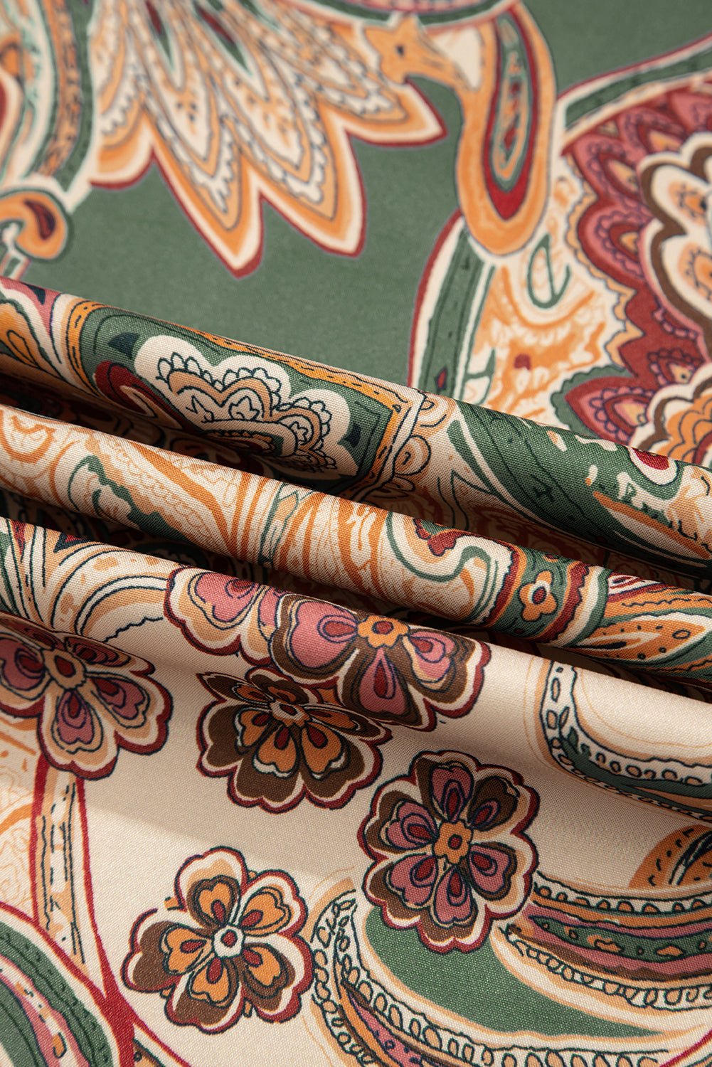 khaki paisley print boho elastic waist wide leg pants - MAD RUFFI