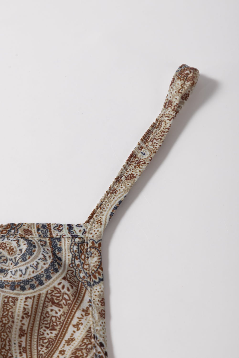 Khaki Paisley Print Spaghetti Strap V Neck Smocked Cami Top - MAD RUFFI