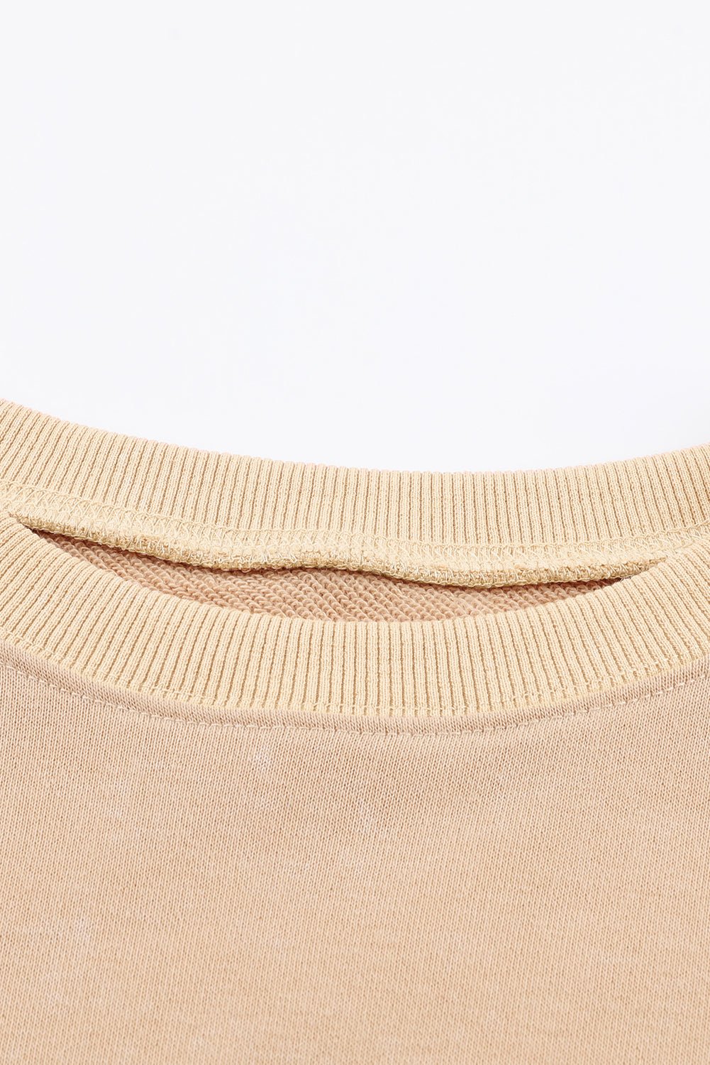 Khaki Plain Drop Shoulder Ribbed Trim Oversized Sweatshirt - MAD RUFFI
