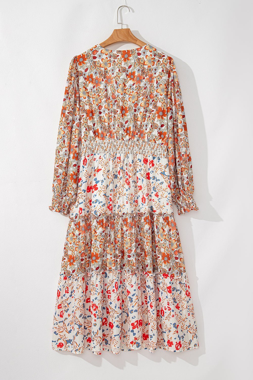 Khaki Plus Size Frill Tiered High Waist Floral Dress - MAD RUFFI