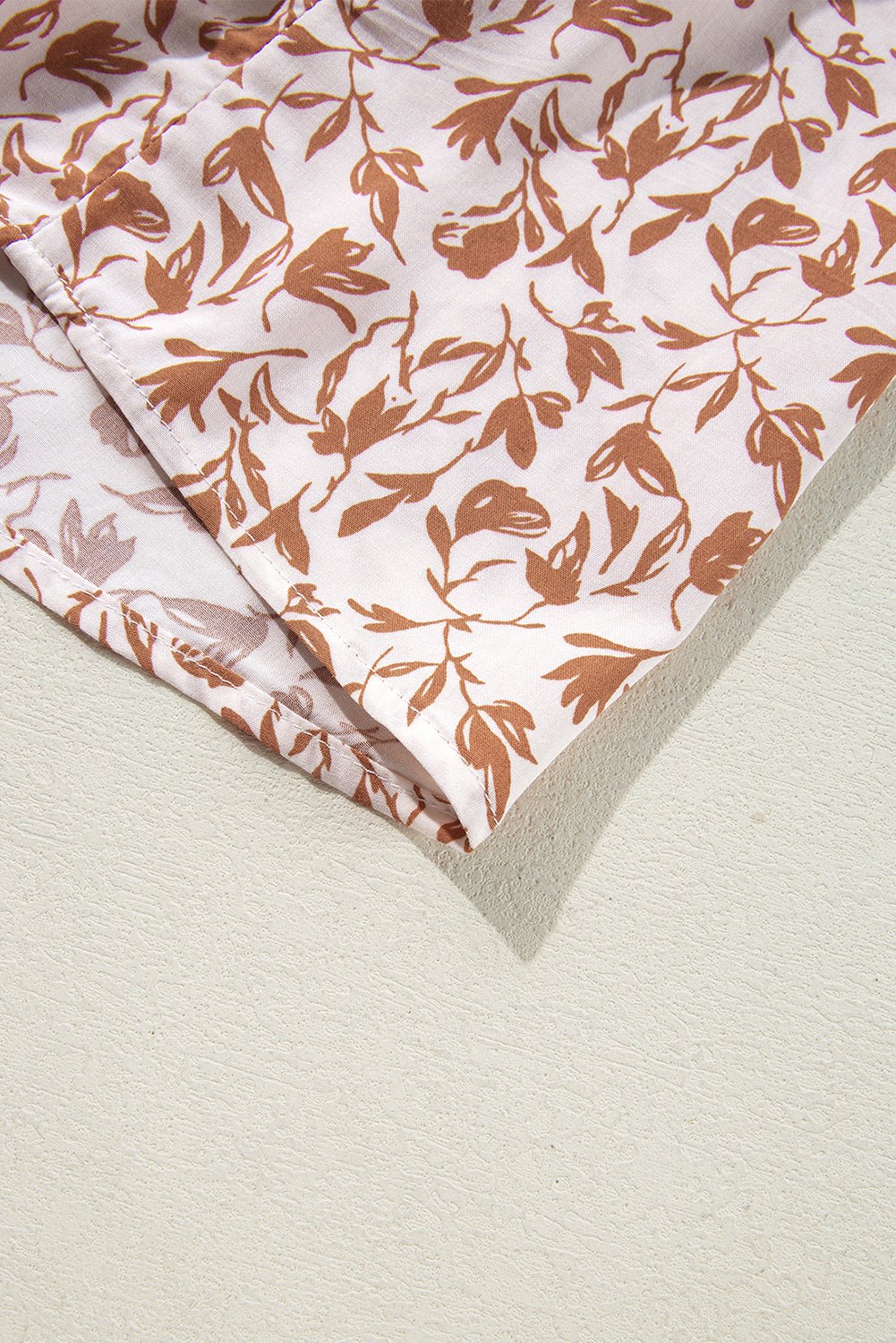 Khaki Printed Floral Print Lace Detail Puff Sleeve Shirt - MAD RUFFI