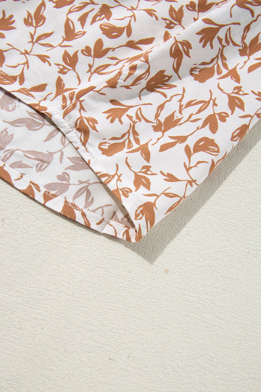 Khaki Printed Floral Print Lace Detail Puff Sleeve Shirt - MAD RUFFI