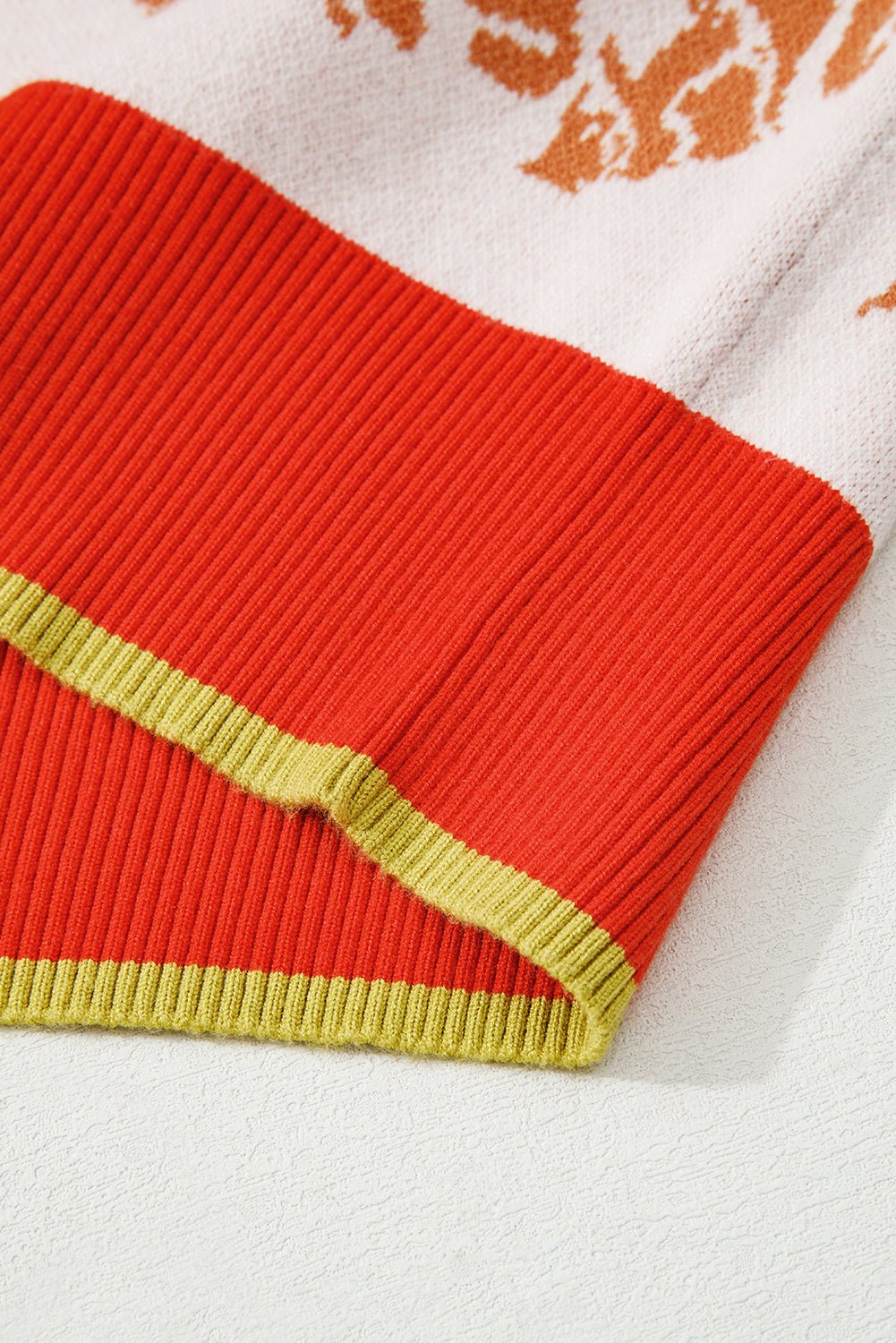 Khaki Ribbed Detail Floral Pattern Zip Collar Pullover Sweater - MAD RUFFI