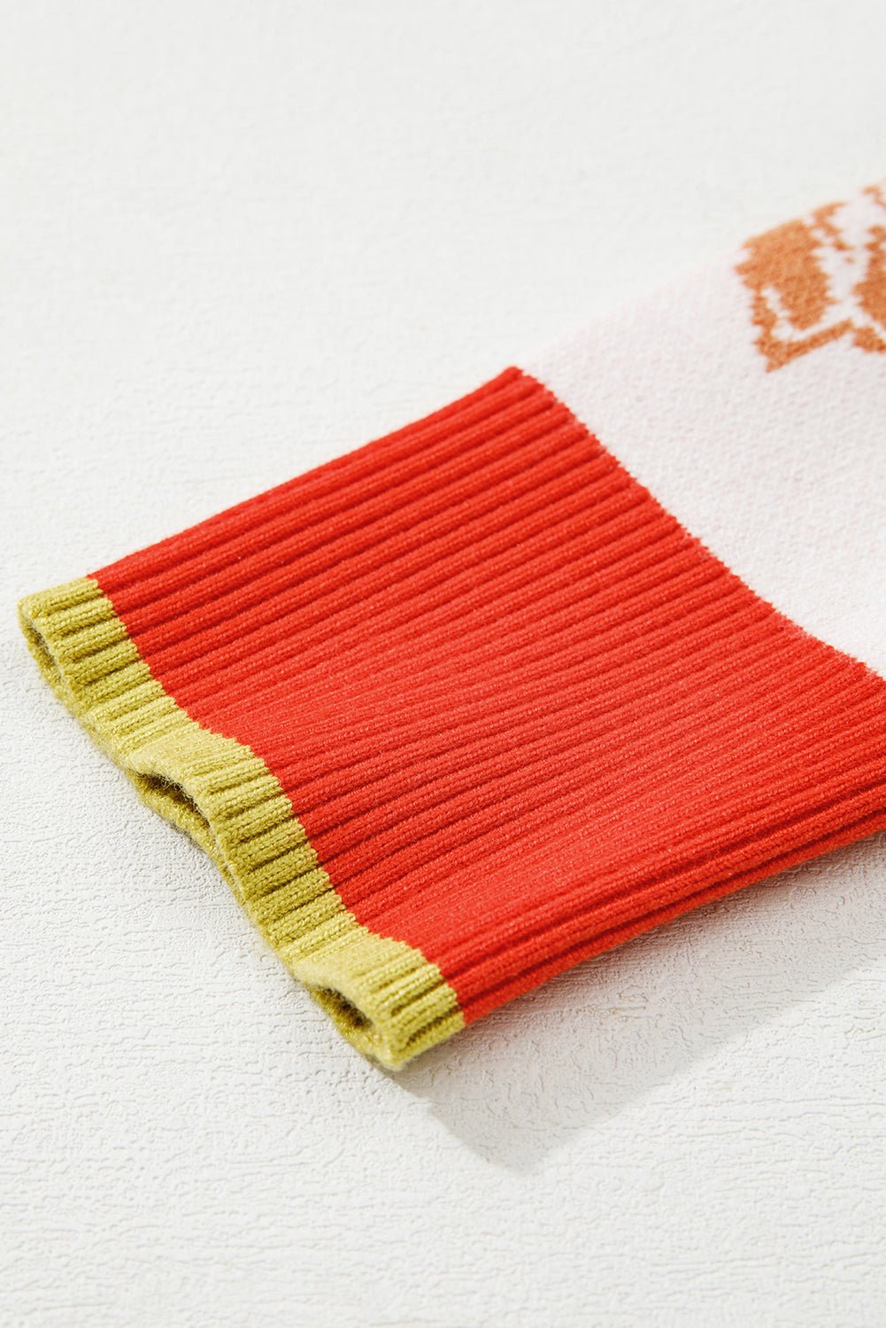 Khaki Ribbed Detail Floral Pattern Zip Collar Pullover Sweater - MAD RUFFI