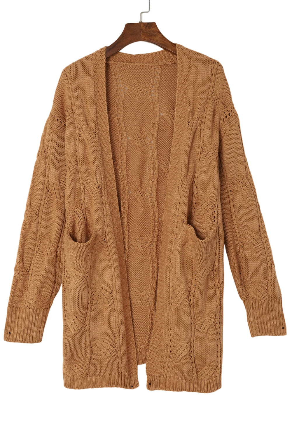 Khaki Ribbed Trim Hollow Knit Side Slits Cardigan - MAD RUFFI