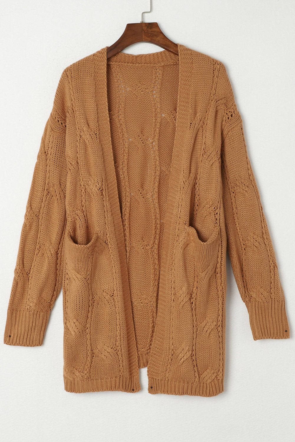 Khaki Ribbed Trim Hollow Knit Side Slits Cardigan - MAD RUFFI