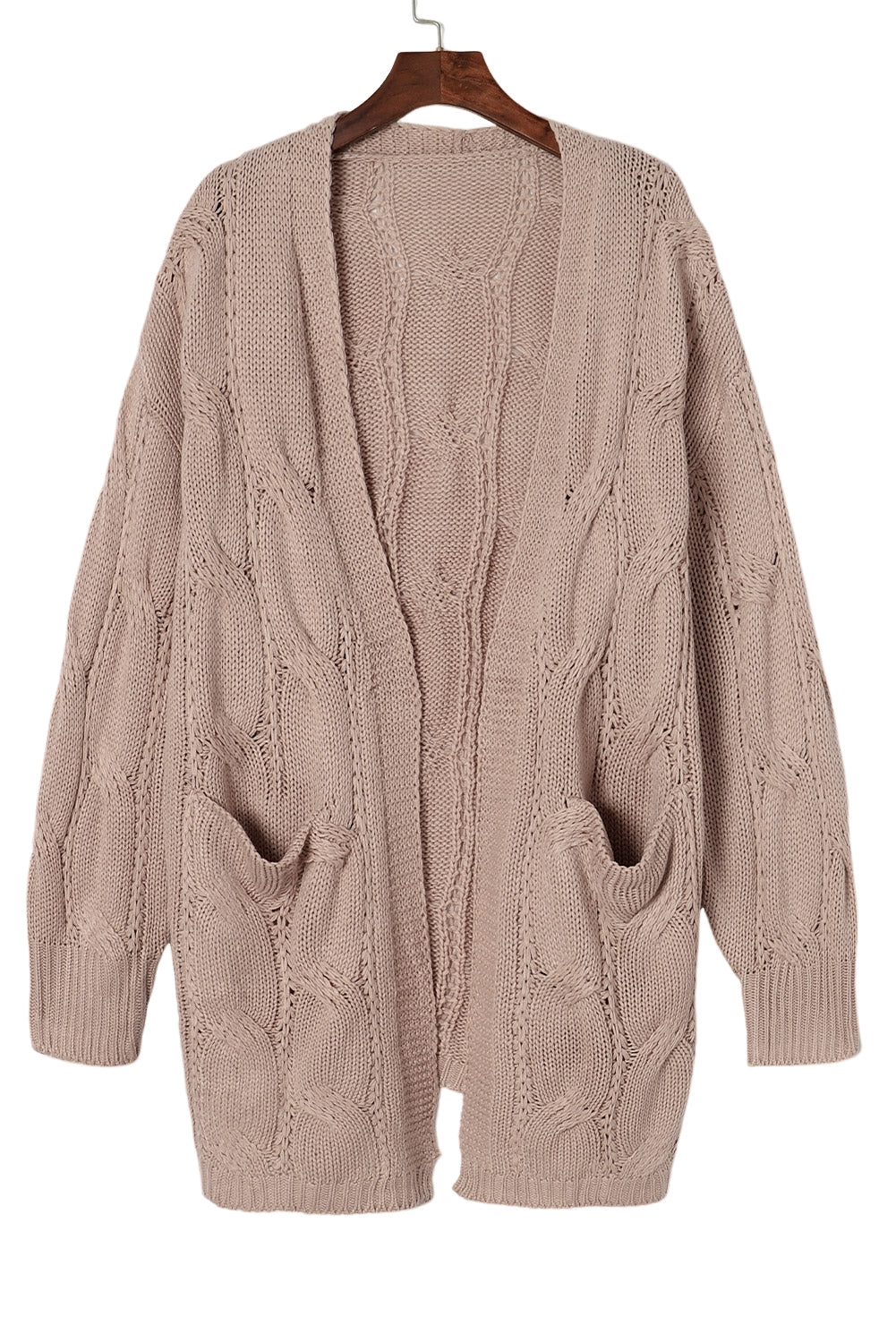 Khaki Ribbed Trim Hollow Knit Side Slits Cardigan - MAD RUFFI