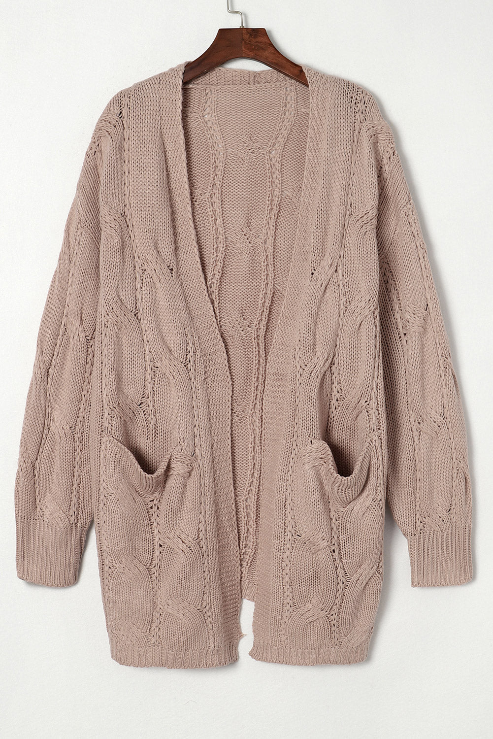 Khaki Ribbed Trim Hollow Knit Side Slits Cardigan - MAD RUFFI