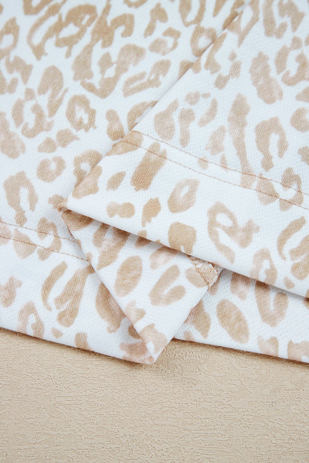 Khaki Ribbed Trim Ruffle Detail Leopard Round Neck Sweatshirt - MAD RUFFI