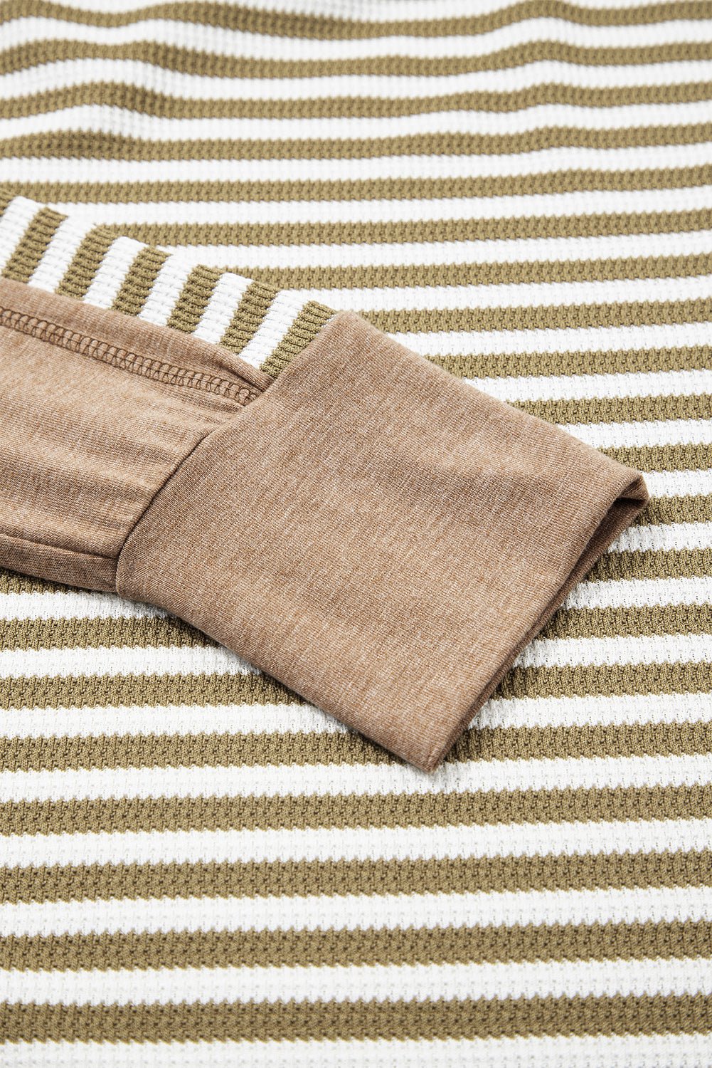 Khaki Stripe Patchwork Knit Drop Shoulder Top - MAD RUFFI