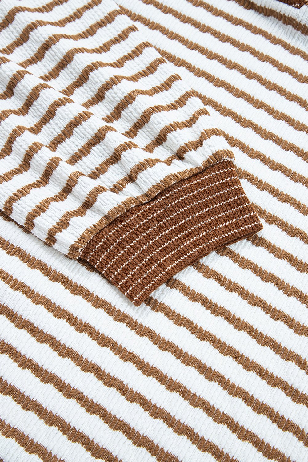 Khaki Stripe Plus Size Loose Pullover Drawstring Elastic Waist Wide Leg Pants Set - MAD RUFFI