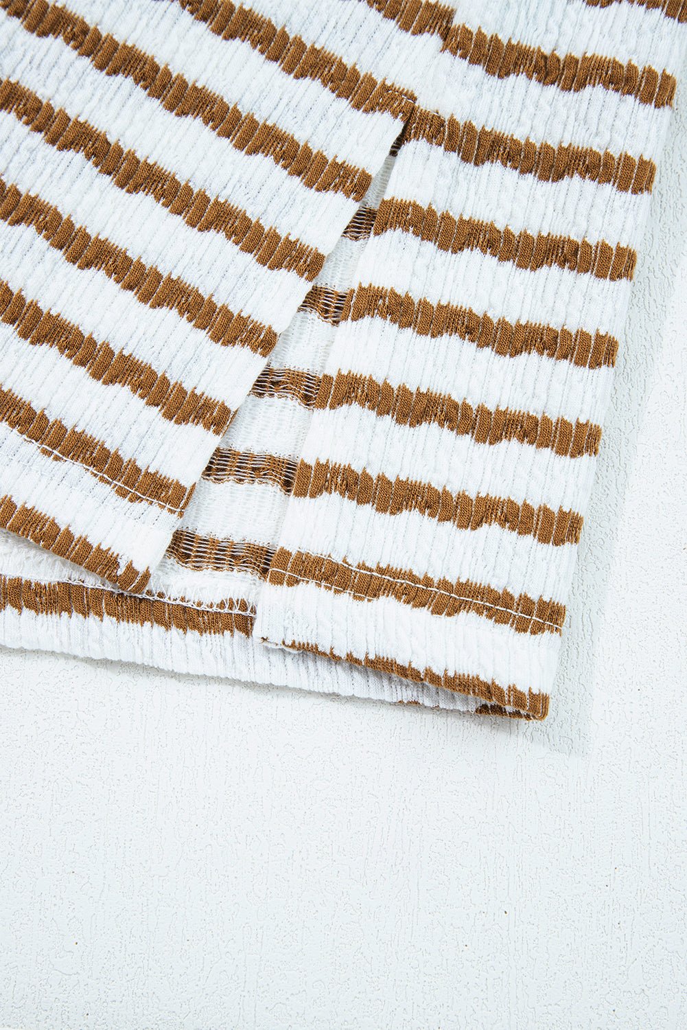 Khaki Stripe Plus Size Loose Pullover Drawstring Elastic Waist Wide Leg Pants Set - MAD RUFFI